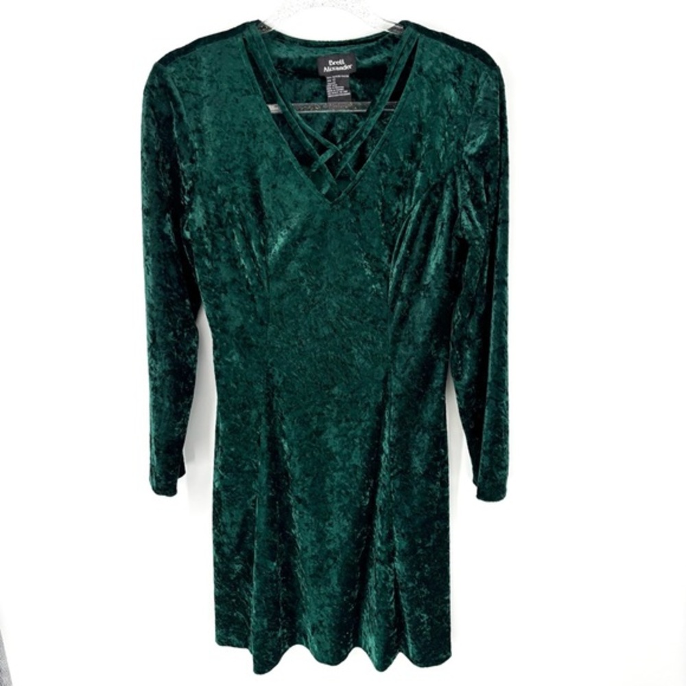 Vintage Brett Alixander Crushed Velvet‎ Dress Size 10 Emerald Green Whimsigoth